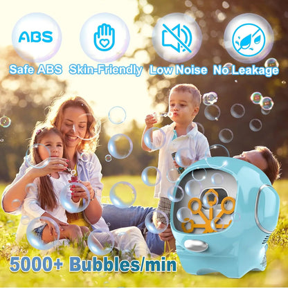 Automatic Cartoon Bubble Machine - Handheld Battery-Powered Bubble Blower with Bubble Solution & 5 Wands, Fun Party Gift for Kids, Weddings & Christmas