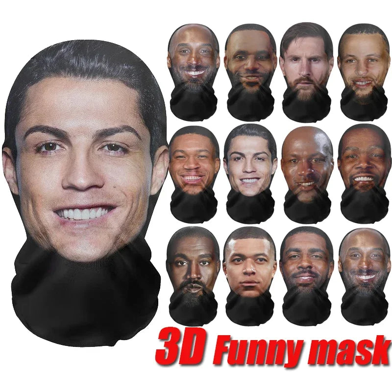 3D Seamless Kids Face Mask – Funny Celebrity Printed Ice Silk Sunscreen Head Scarf, Full-Face Neck Gaiter for Halloween Cosplay & Outdoor Sports (1-Pack)