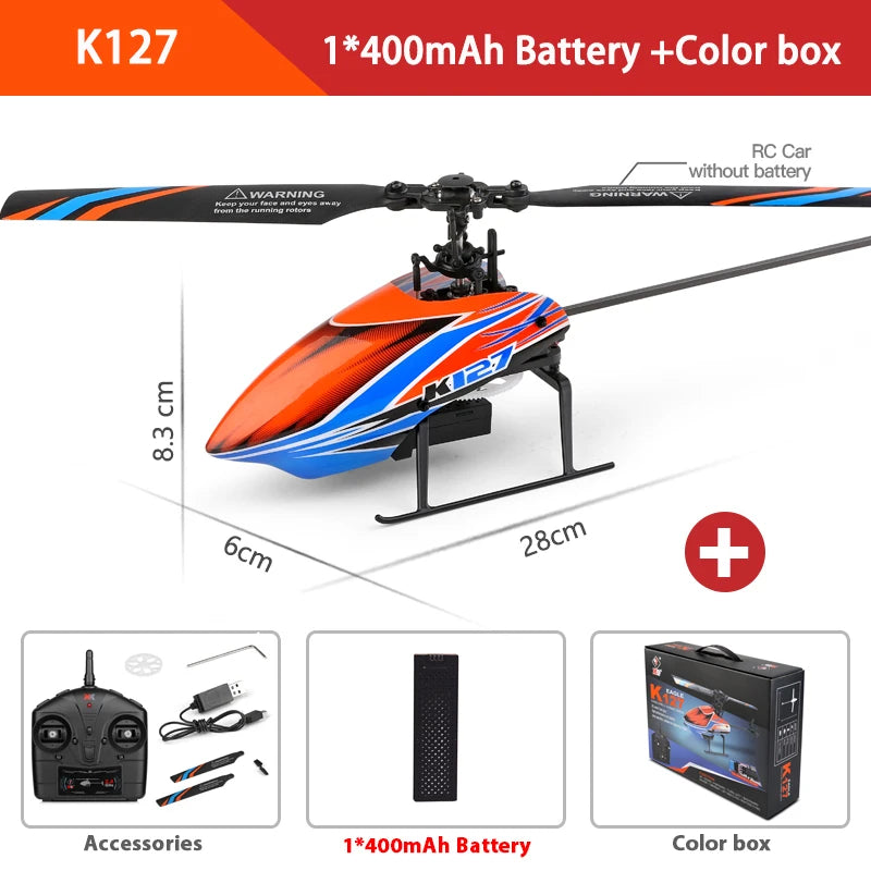 WLtoys XKS K127 RC Helicopter – 6-Axis Gyroscope 2.4G 4CH Mini Single Blade RC Toy