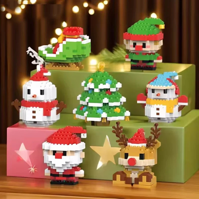Christmas Building Blocks – Santa Claus, Snowman, Elk, and Tree Micro Brick Puzzle Model for Kids