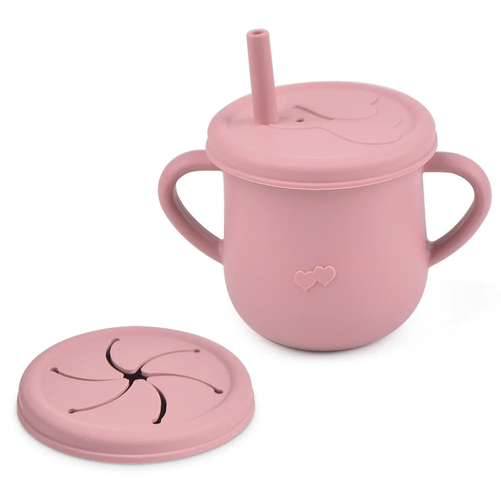 Kids Cup Silicone Food Storage Box - Solid Color Baby Sippy Cup, Portable Children Snacks Container with Lid, BPA-Free, 200ml (6.8oz)