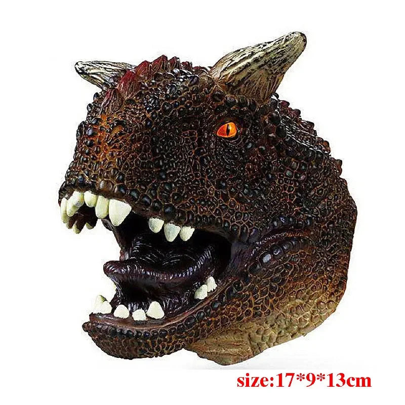 Soft Vinyl Dinosaur Hand Puppet, Rubber Animal Head Toy Glove Gift for Halloween