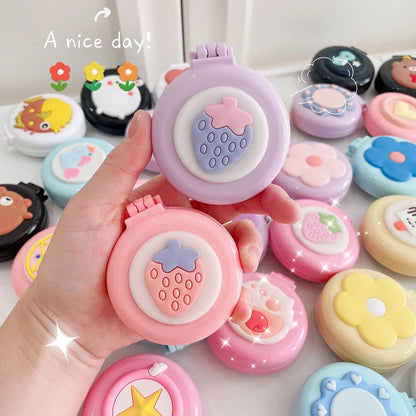 New Strawberry Hair Comb with Folding Mirror - Portable Traveling Massage Comb for Women & Girls - Hair Styling Accessories