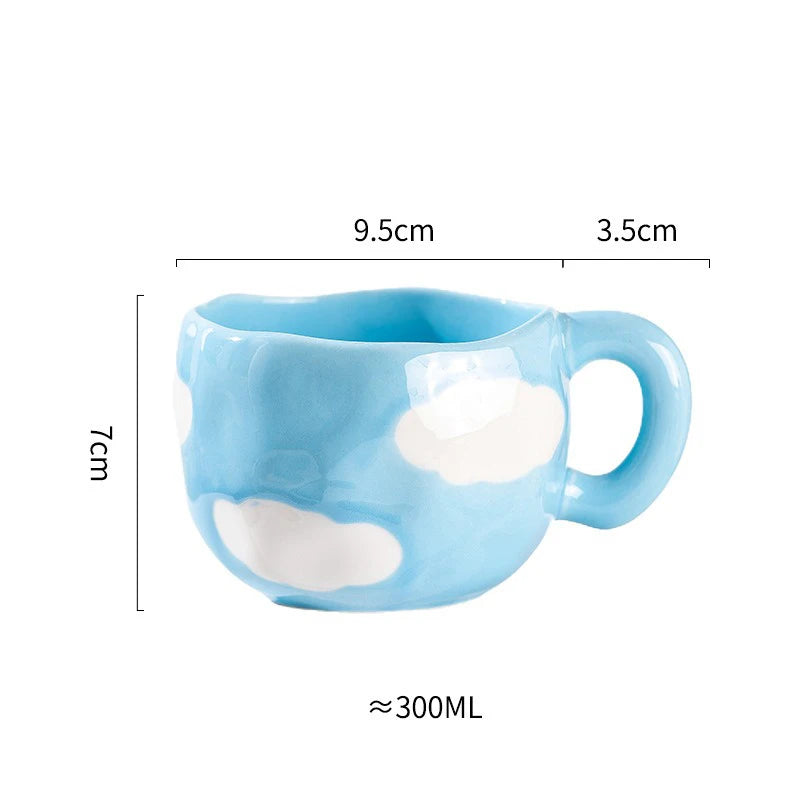 Hand-Pinched Irregular Porcelain Mug 300 ml (10 fl oz) – Flower & Heart Pattern Coffee & Tea Cup, Cute Gift for Kids & Girls