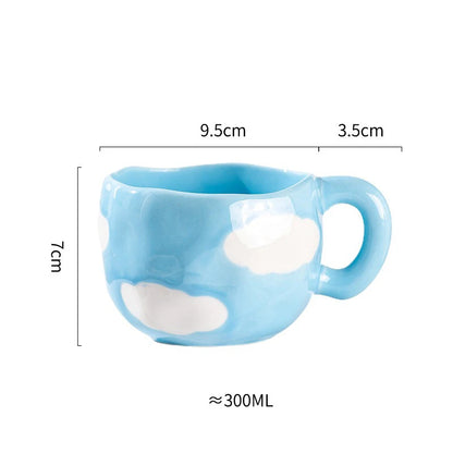 Hand-Pinched Irregular Porcelain Mug 300 ml (10 fl oz) – Flower & Heart Pattern Coffee & Tea Cup, Cute Gift for Kids & Girls