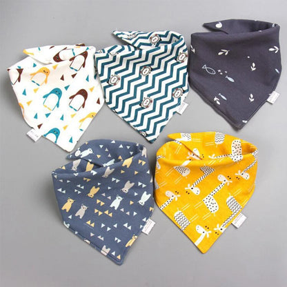 5-Piece Set – Baby Saliva Towel & Triangle Bandana Bibs – Pure Cotton Waterproof Absorbent Cloth for Newborn Boys & Girls - Kidzy Market