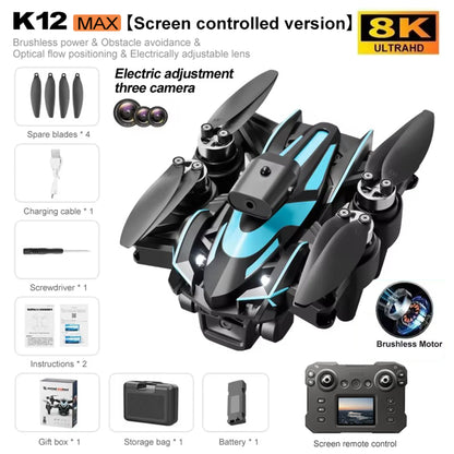K12 Max RC Drone – 8K HD Camera Foldable Quadcopter with Brushless Motor and Obstacle Avoidance