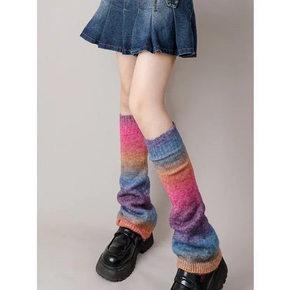 Y2K Punk Knitted Leg Warmers - Star Gothic Cross Harajuku Women Heart Two-Side Wear Loose Fit Leg Covers | JK Thigh High Lolita Socks