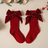 Baby Girls Red Big Bow Christmas Socks - Kids Cotton Solid Woolen Sock Leg Warmers | Toddler Soft Socken for 0-5 Years