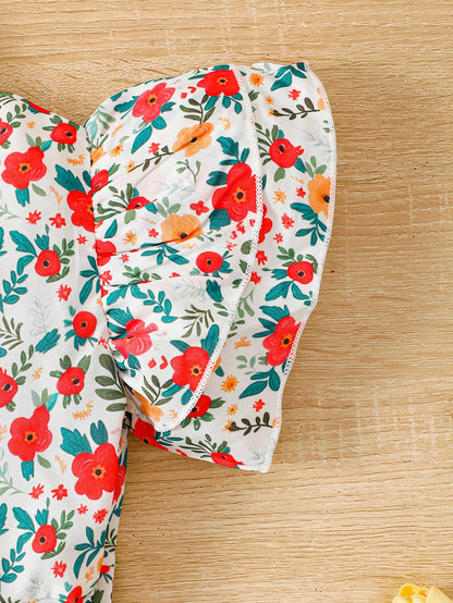 Girls’ Summer Floral Zipper Jumpsuit – Round Neck Romper for 2-6 Year Olds (Fashionable, Lightweight)