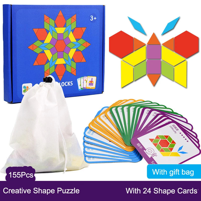 DIY Wooden Jigsaw Puzzle Board Set 155pcs Montessori Educational Toys for Kids