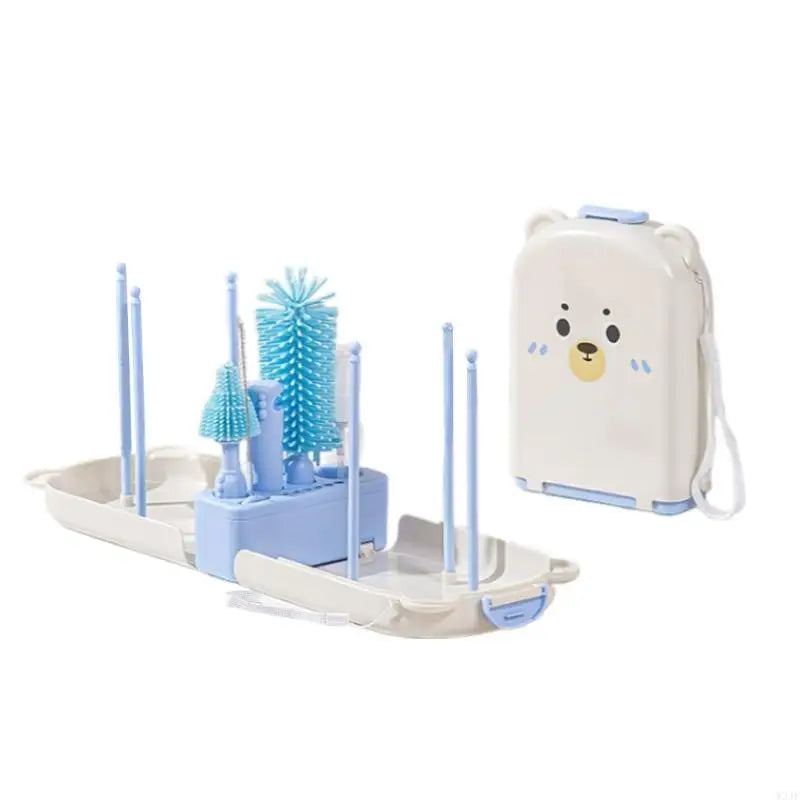Travel Nursing Bottle Brush Set – Baby Bottle Cleaner with Drying Rack