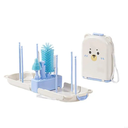 Travel Nursing Bottle Brush Set – Baby Bottle Cleaner with Drying Rack