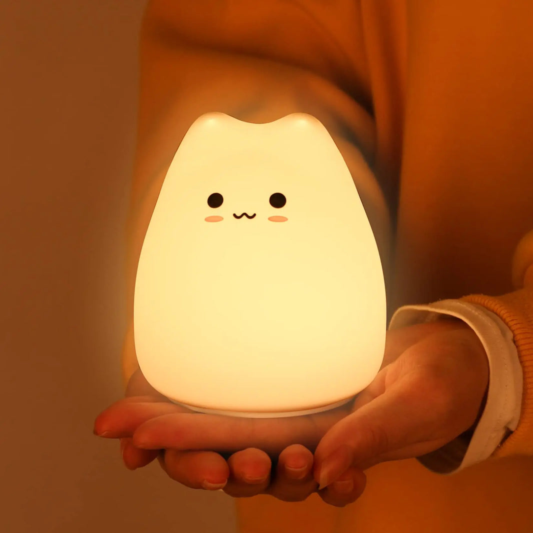 Cat Night Light for Kids Cute Silicone Squishy Touch Lamp Nursery Portable Gift for Children