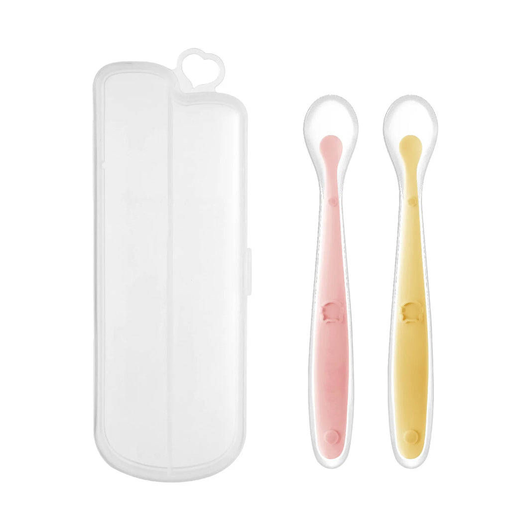 Baby Food Feeding Spoon Set – Stainless Steel Scraping & Soft Silicone Spoon for Infants and Toddlers – Includes Storage Box – BPA Free Baby Utensils for Puree, Soft Foods & Weaning