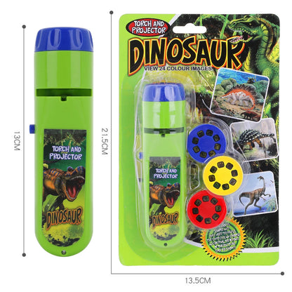 Dinosaur Projection Flashlight for Kids — Cartoon Bedtime Projector Toy with 3 Slides, Educational Night Light