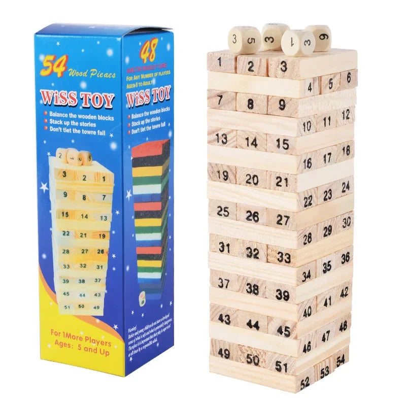 54PCS Small Wooden Building Blocks – Stacking Games Toy, Montessori Educational Toy for Kids