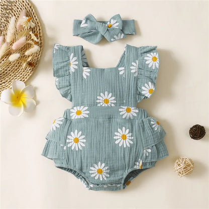 Summer Baby Girl Romper – Sunflower Print Sleeveless One-Piece Jumpsuit (0-18 Months)