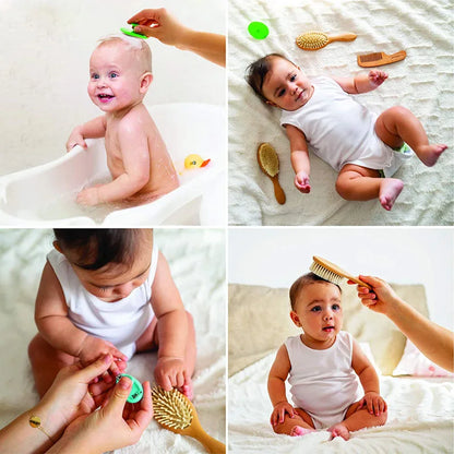 Baby Care Hair Brush for Kids - Girl Bath & Shower - Pure Natural Wool Wooden Comb & Hairbrush - Infant Newborn Massager