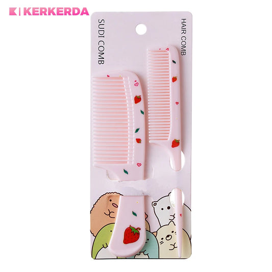 2Pcs/Set Cute Kids Hairdressing Comb - Anti-static Pointed Tail Comb for Girls - Strawberry Fruit Pattern Kids Hair Comb
