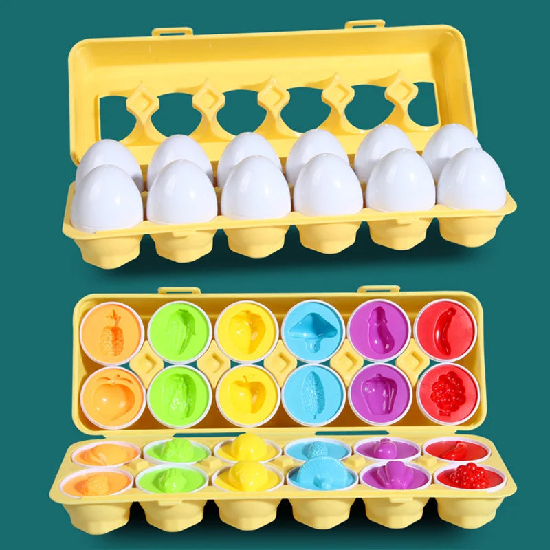 12 Matching Eggs Montessori Sensory Toy – Easter Chicken Color and Shape Sorting Educational Toy for Kids Gifts
