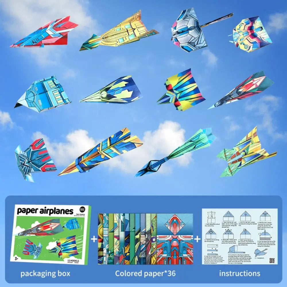 Handmade Paper Airplane Origami Set Montessori Folding Cartoon Versatile Paper Aircraft Toy