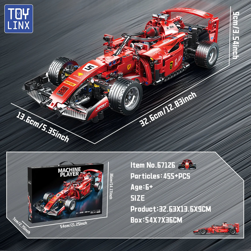 455PCS F1 RC Race Car Building Blocks Set – MOC Remote Control DIY Kit for Kids