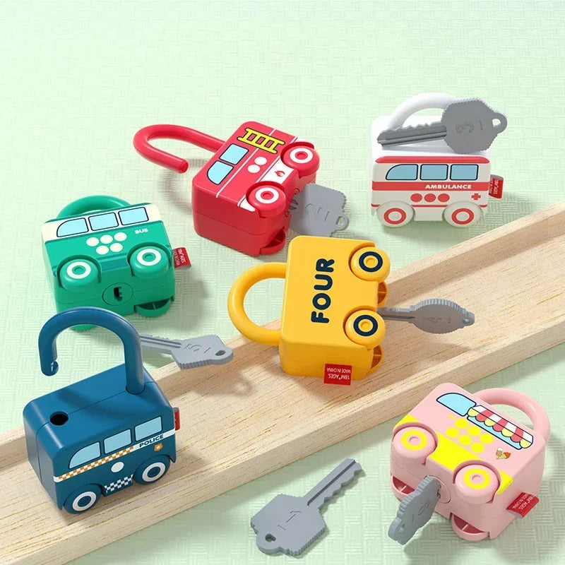 Baby Learning Lock with Key Car Toy – Montessori Educational Number Matching and Sensory Toy for Kids