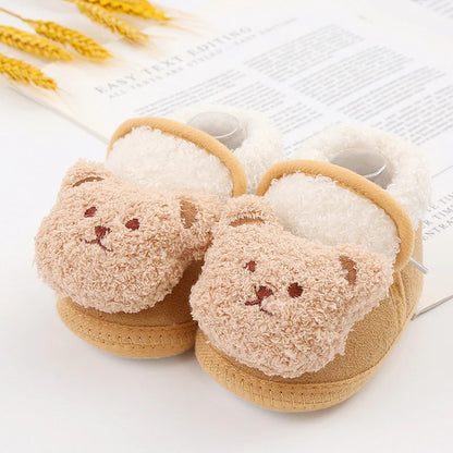Winter Warm Newborn Baby Boy Girl Boots, Cute Bear Soft Toddler Shoes, First Walkers Anti-slip Booties, Infant Fur Snow Boots (0-18M)