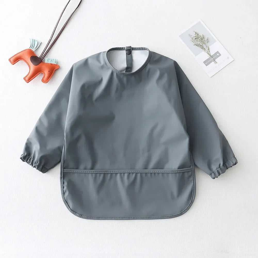 Solid Color Baby Feeding Bibs with Long Sleeves | Waterproof Infant Bib Aprons for Boys & Girls | Easy Clean Children Art Smocks - Kidzy Market