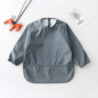 Solid Color Baby Feeding Bibs with Long Sleeves | Waterproof Infant Bib Aprons for Boys & Girls | Easy Clean Children Art Smocks - Kidzy Market