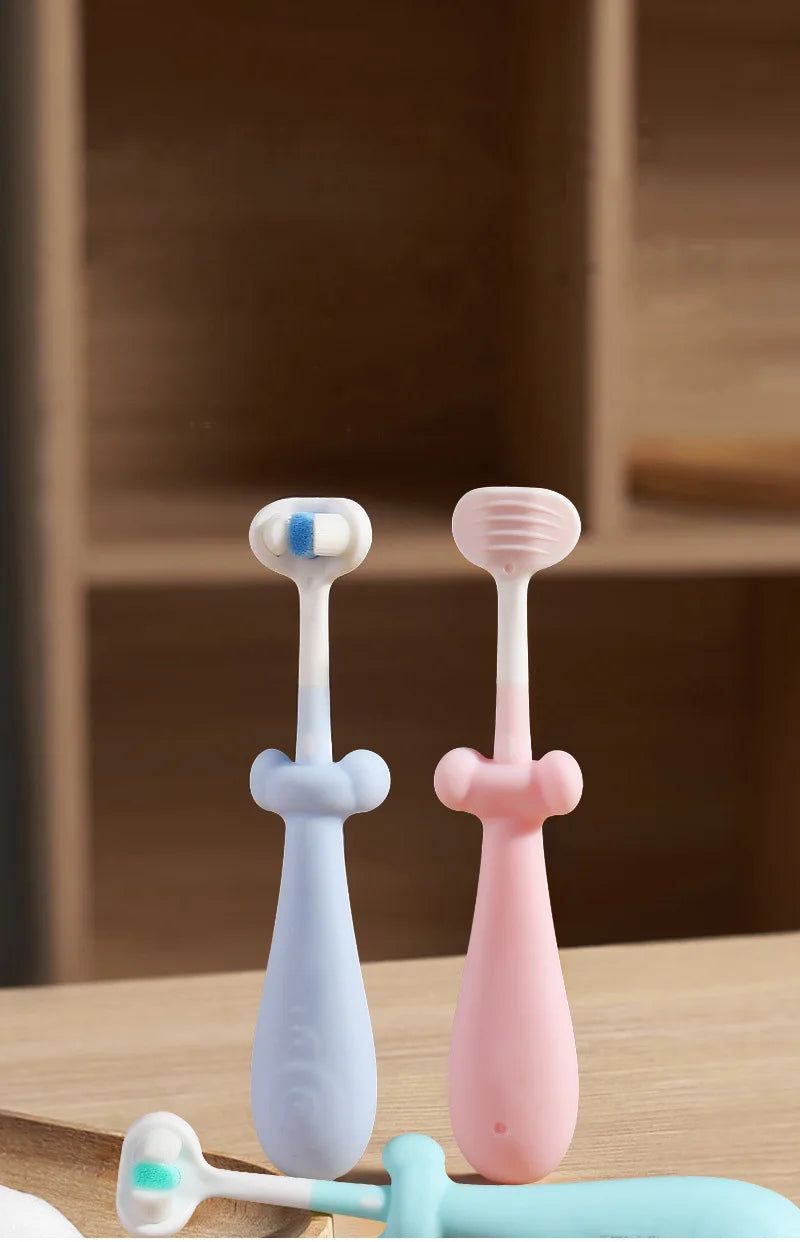 3D Stereo Three-Sided Toothbrush, Ultra Fine Soft Bristles, Kids Toothbrush with Tongue Scraper for Deep Oral Care