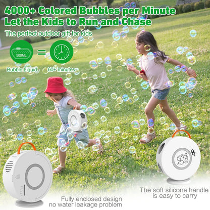 Automatic Bubble Machine — 360° Rotating Portable Bubble Blower, Battery-Powered Bubble Maker for Outdoor Parties & Weddings