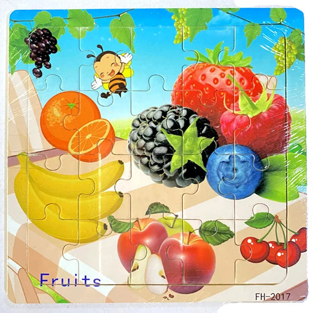 New 20 Piece Wooden 3D Puzzle, Cartoon Animal & Vehicle Jigsaw, Montessori Educational Toy for Kids, Baby 1-3 Years