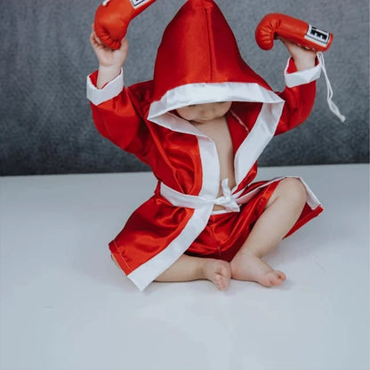 Newborn Baby Boxer Boxing Robe Set with Gloves & Shorts – Photography Props for Baby’s Birthday Photoshoot
