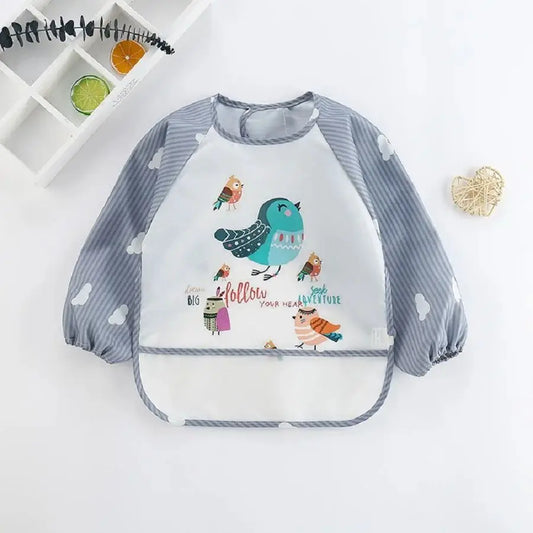1-Piece Waterproof Baby Eating Smock – Toddler Cartoon Long Sleeve Art Apron, Animal Smock & Soft Feeding Bib for Infants - Kidzy Market