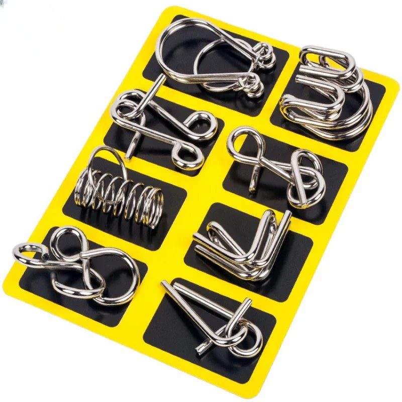 8 Pieces Metal Montessori Wire Puzzle Set – Mind Teaser Educational Game for Kids and Adults
