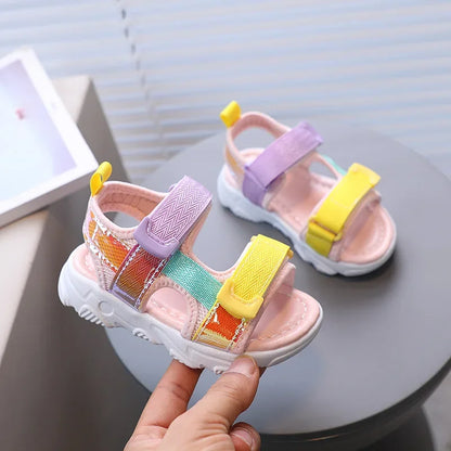 Children’s Girls’ Sports Sandals – Open-Toe New Summer Color Matching, Versatile Anti-Slip Boys’ Sandals, Casual Kids’ Shoes with Mesh