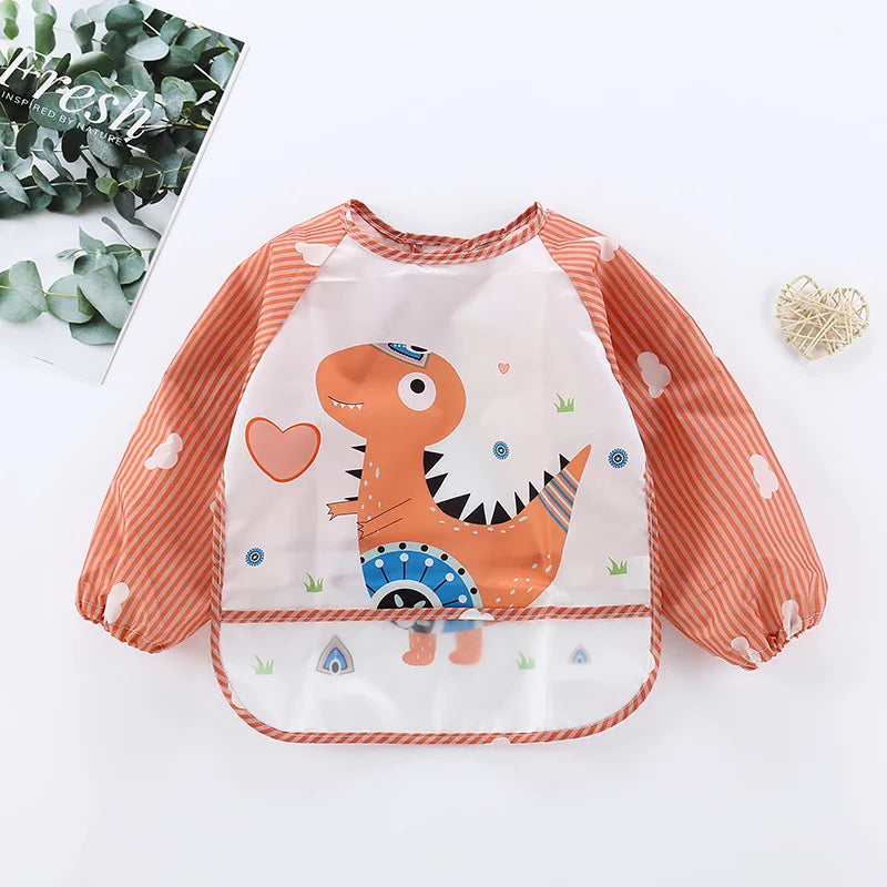 Waterproof Long-Sleeve Baby Bib – Cute Cartoon Apron with Pocket for Self-Feeding (0-3Y) - Kidzy Market