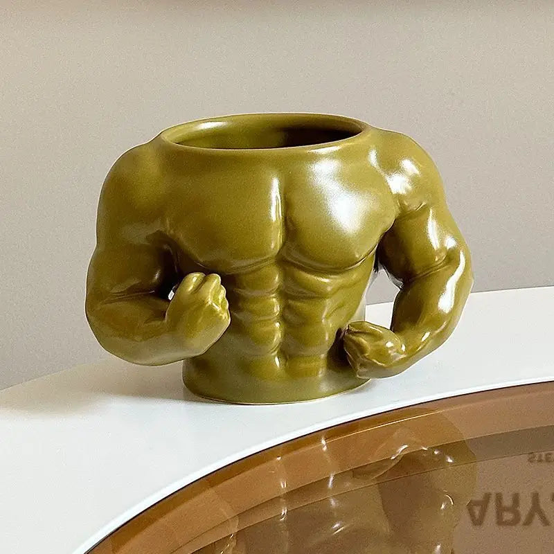 Macho Muscle Ceramic Mug - Funny Gym Trainer Coffee & Milk Cup, 300ml (10 fl oz) Novelty Handgrip Gift for Men & Friends