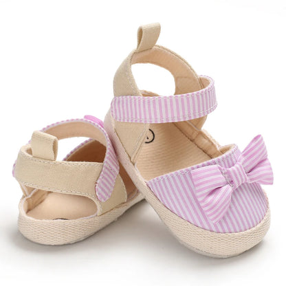 Summer Girl Baby Casual Sandals – Soft Sole Lightweight Walking Shoes with Bow Canvas