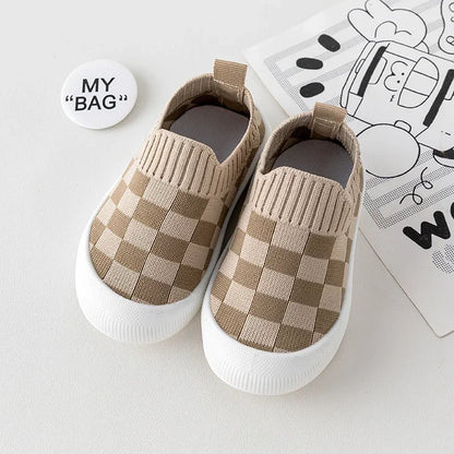Spring New Slip-On Toddler Shoes – Non-Slip Classic Plaid First Walkers for Boys & Girls, Autumn Sport Sneakers