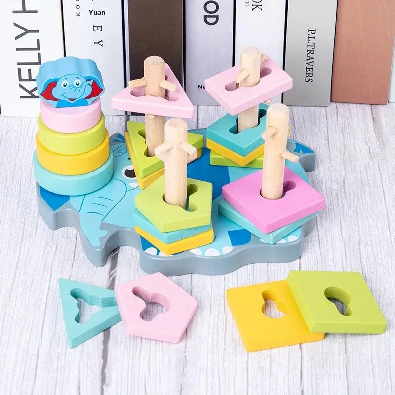Educational Rainbow Tower Four Column Shape Twist Baby Toy