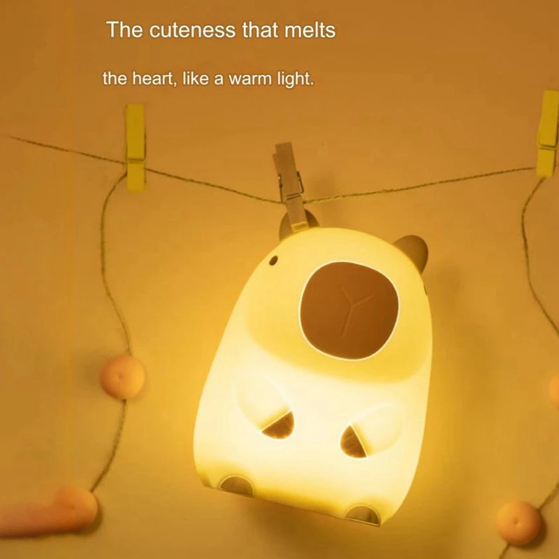 Cute Cartoon Capybara Night Light Battery Operated Dimmable Sleep Lamp for Kids Room Decor