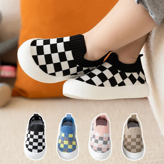 Spring New Slip-On Toddler Shoes – Non-Slip Classic Plaid First Walkers for Boys & Girls, Autumn Sport Sneakers
