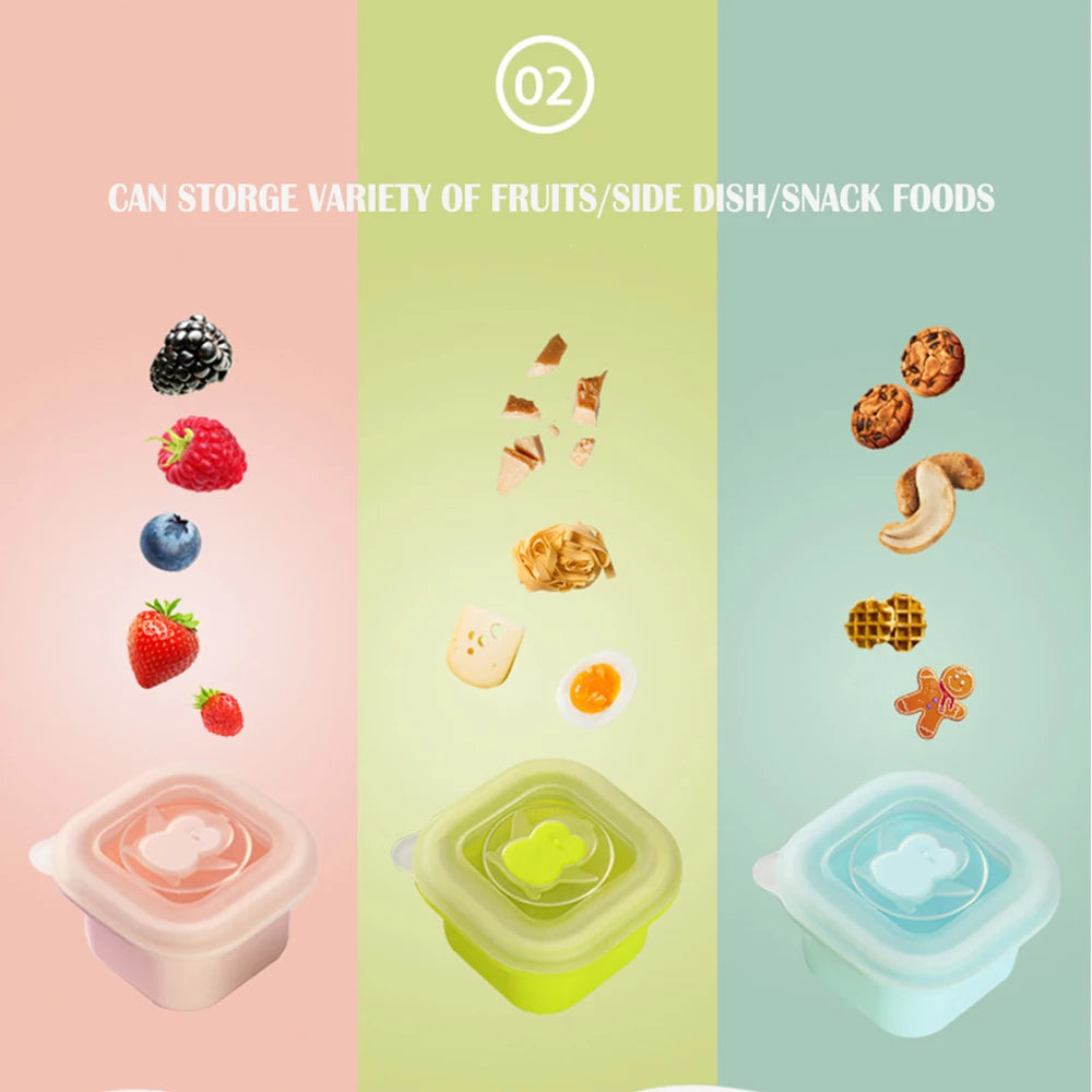 Baby Silicone Food Container – Fruit Snack Box, Breast Milk Storage, Freezer Crisper, Outdoor Fresh Food & Milk Powder Box