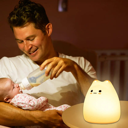 Cat Night Light for Kids Cute Silicone Squishy Touch Lamp Nursery Portable Gift for Children
