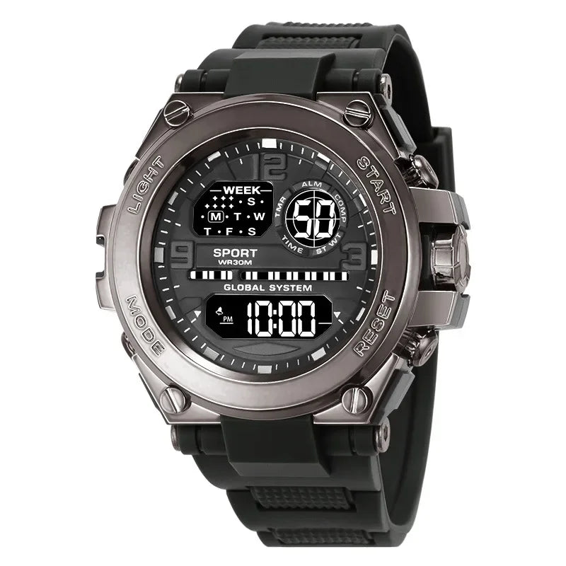 Black Sports Watch for Kids and Students Men’s Multifunction LED Digital Waterproof Luminous Alarm Clock Electronic Watch