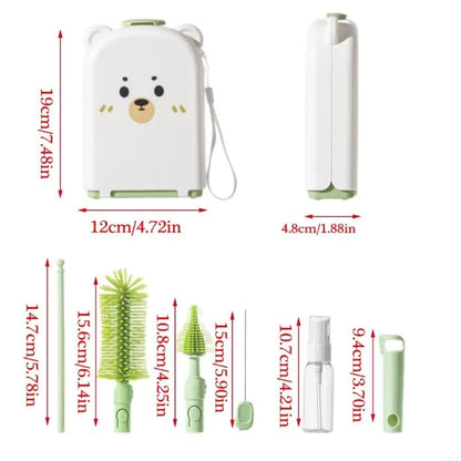 Travel Nursing Bottle Brush Set – Baby Bottle Cleaner with Drying Rack