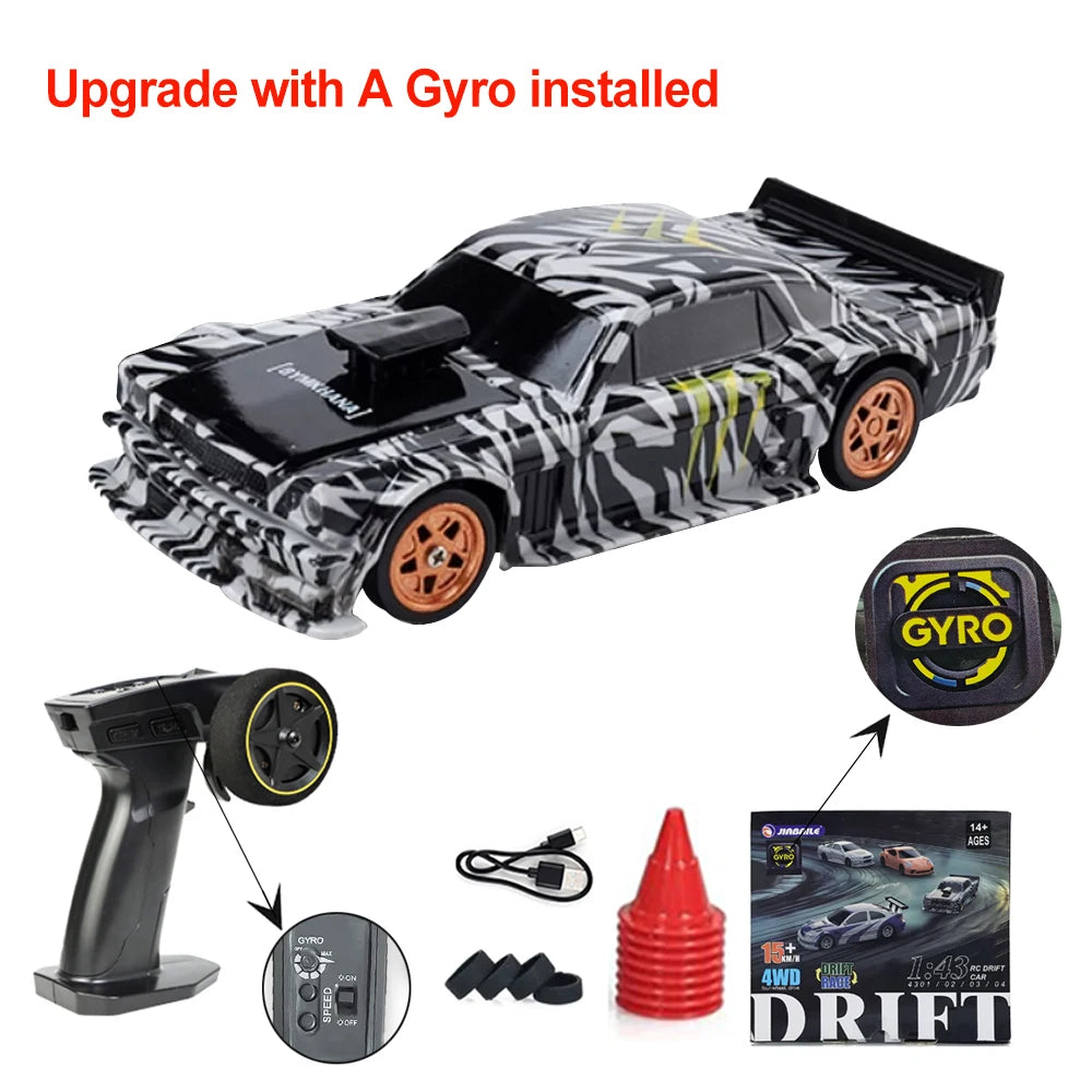 Upgraded Gyro 1/43 RC Drifting Car with 4WD and 2.4G Remote Control